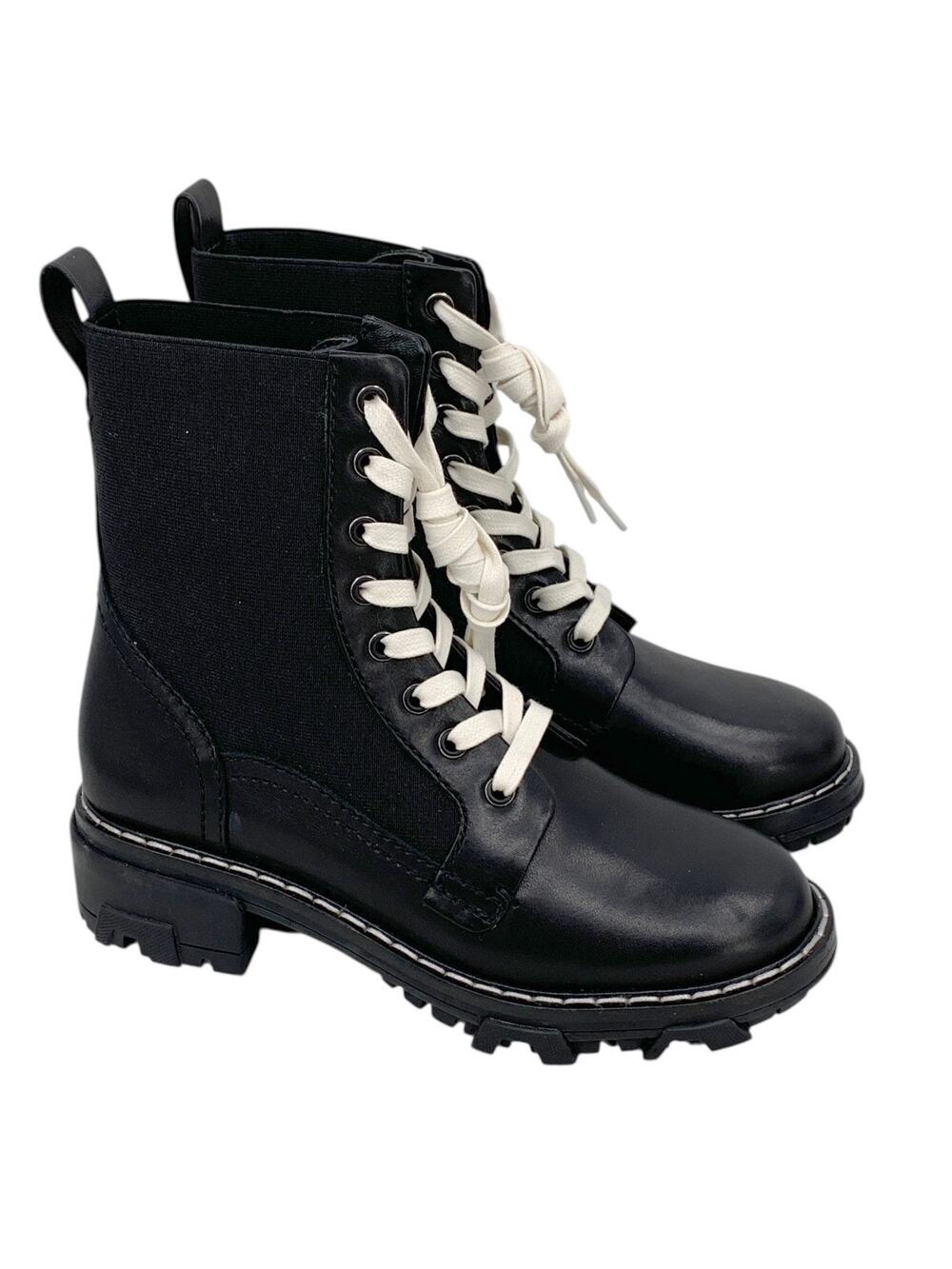 Rag & Bone Shiloh Biker Boot Black Leather Lace Up Size EU 36.5 US 6